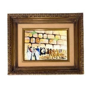 YOSSI STERN “Western Wall” Enamel on Copper, Framed & Signed 11”X9” Judaica Art